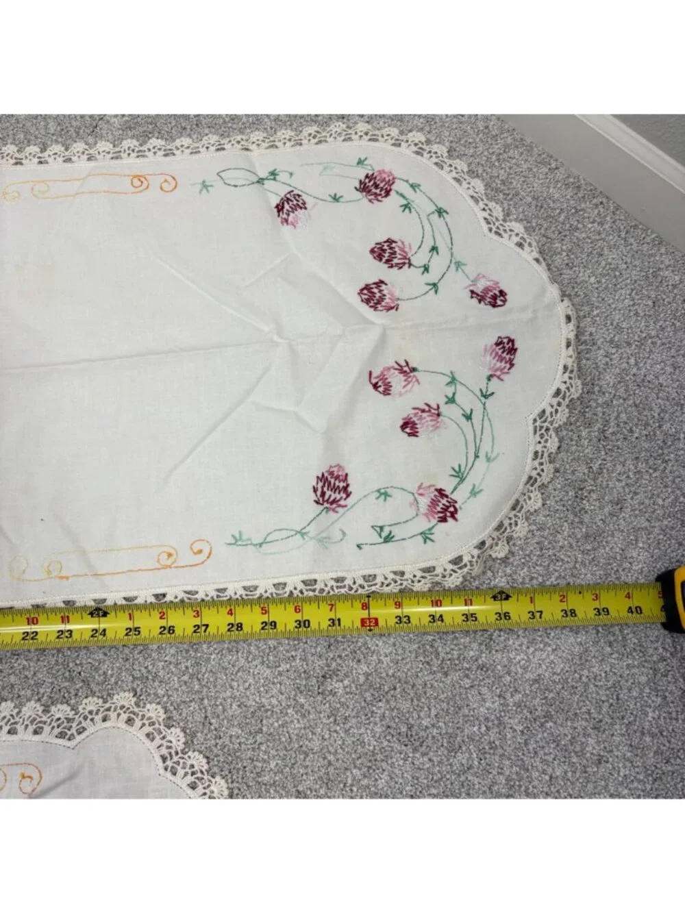 Vintage Table Topper Dresser Doily Unbranded Embroidered Lace Accent Flawed